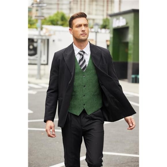 Men's Casual Business Vests Lightweight Waistcoat Slim Fit Suit Vest - Picture 4 of 6